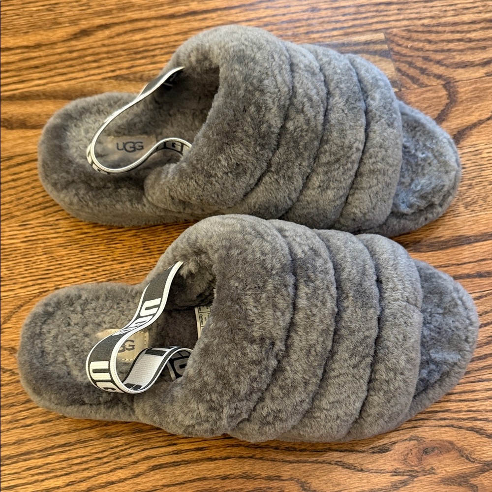 UGG Gray Fluff Ya Platform Slippers Size 10